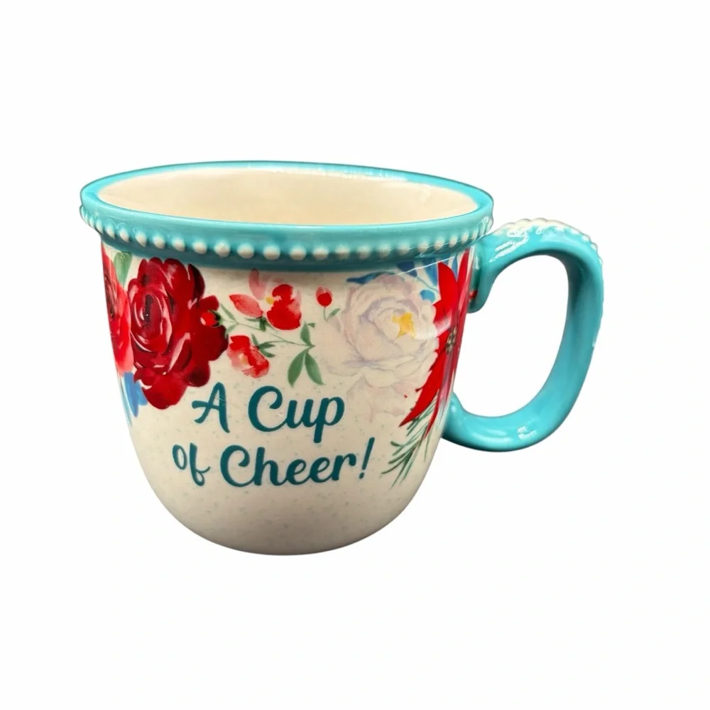 THE PIONEER WOMAN “A CUP OF CHEER” FLORAL COFFEE MUG CERAMIC 4”